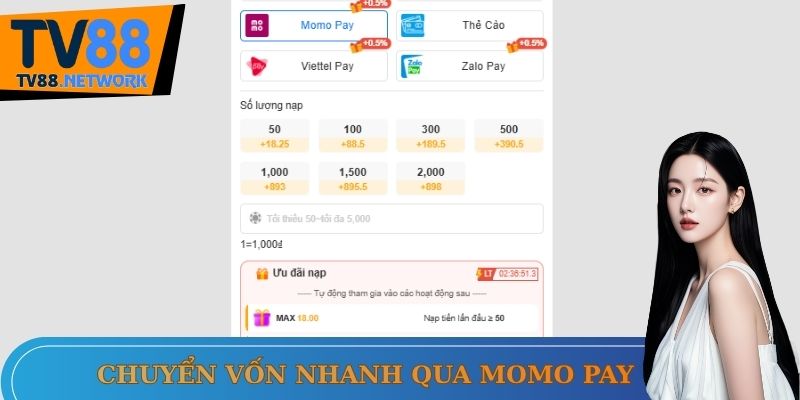 Nạp vốn từ Momo Pay